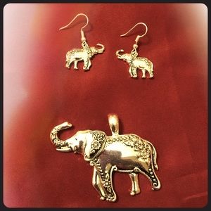 Elephant earrings & charm necklace set